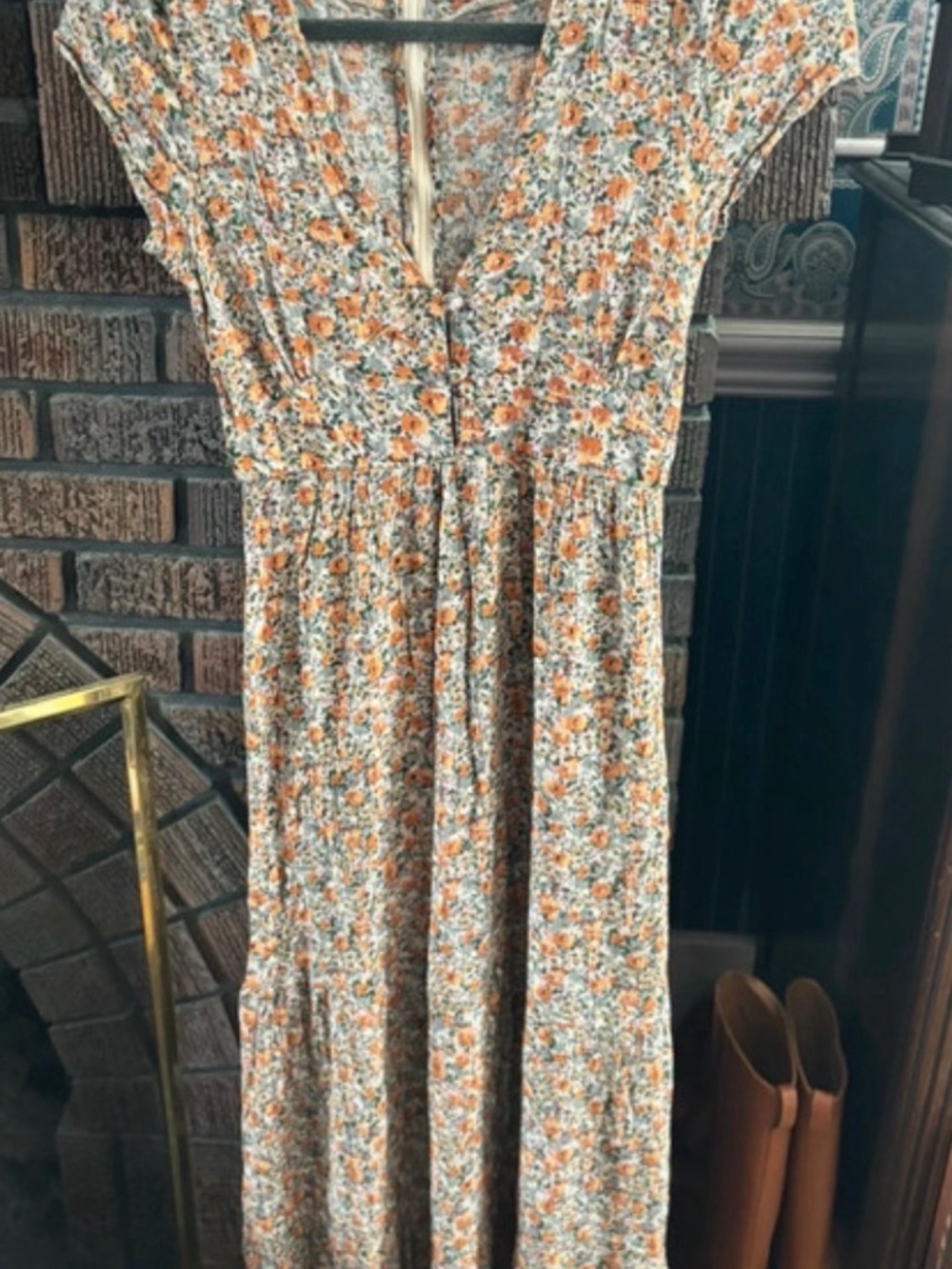 NATURAL LIFE Floral Button-Front Maxi Dress in Orange and Cream